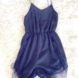 Sheer Cover up Lace Trimed Romper sz M